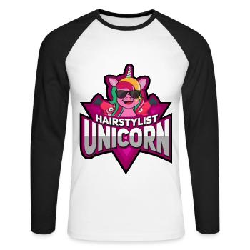 friseur hairstylist shirt tshirt geschenk - Unisex Baseballshirt langarm - Weiß/Schwarz - Vorne - Nik (191cm)