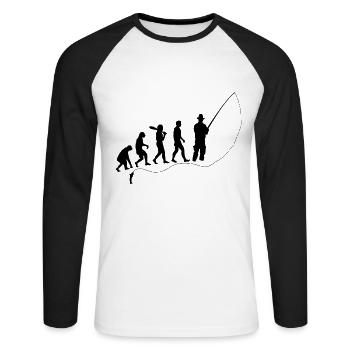 Evolution pêche cadeau homme singe - T-shirt baseball manches longues Homme - blanc/noir - Devant - Nik (191cm)