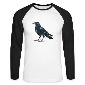Raven crow with slightly bluish green feathers - Unisex Long Sleeve Baseball T-Shirt - white/black - Front - Nik (191cm)