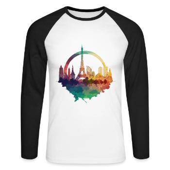 Paris Skyline Tour Eiffel France City Circle - T-shirt baseball manches longues Homme - blanc/noir - Devant - Nik (191cm)