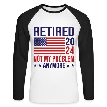 Retired 2024 Retirement USA American Flag Retro - Unisex Long Sleeve Baseball T-Shirt - white/black - Front - Nik (191cm)