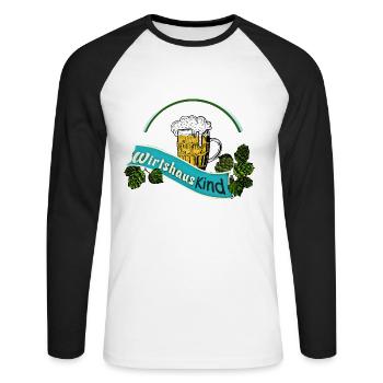 Wirtshauskind Biermotiv - Bier Bayern Tradition - Unisex Baseballshirt langarm - Weiß/Schwarz - Vorne - Nik (191cm)
