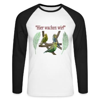 Wellensittiche - Unisex Baseballshirt langarm - Weiß/Schwarz - Vorne - Nik (191cm)