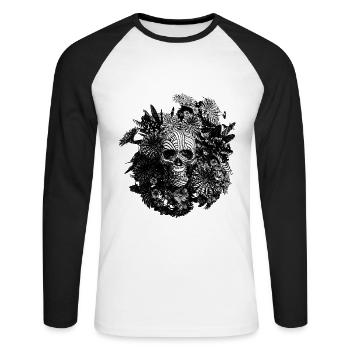 Engraved Skull - Unisex Long Sleeve Baseball T-Shirt - white/black - Front - Nik (191cm)