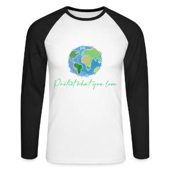 Planet - Unisex Baseballshirt langarm - Weiß/Schwarz - Vorne - Nik (191cm)