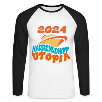 Ship of Fools Utopia, citation d’autruche - T-shirt baseball manches longues Homme - blanc/noir - Devant - Nik (191cm)
