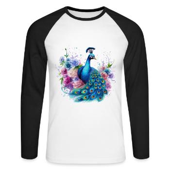 Peacock Feather Flowers Colorful Colorful Art - Unisex Long Sleeve Baseball T-Shirt - white/black - Front - Nik (191cm)