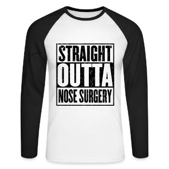Straight Outta Nose Surgery Cadeau amusant - T-shirt baseball manches longues Homme - blanc/noir - Devant - Nik (191cm)