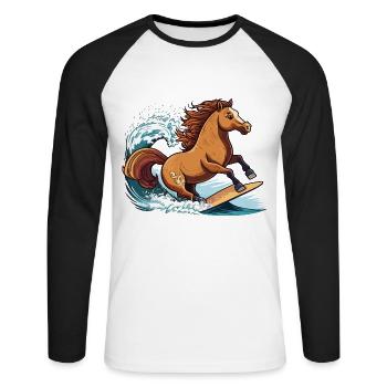 Surfing Horse - Unisex Long Sleeve Baseball T-Shirt - white/black - Front - Nik (191cm)