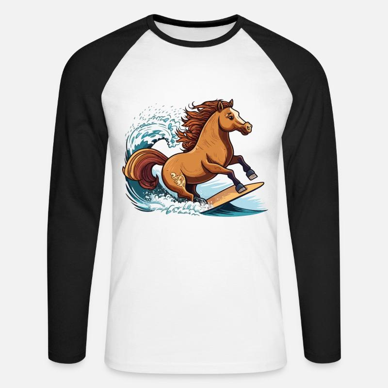 Surfendes Pferd - Unisex Baseballshirt langarm - Weiß/Schwarz