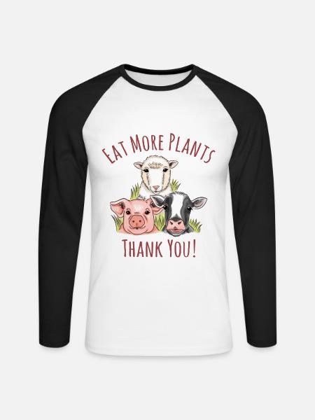 Eat more plants - Unisex Long Sleeve Baseball T-Shirt - white/black