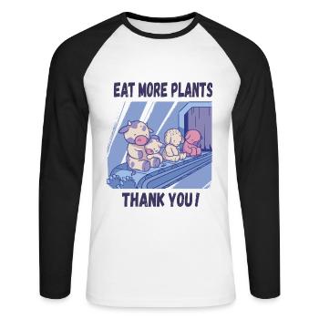 Eat more plants - Unisex Long Sleeve Baseball T-Shirt - white/black - Front - Nik (191cm)