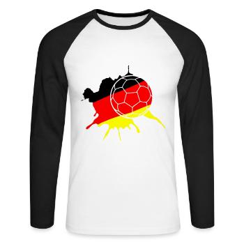 Fußball mit Deutschland Klecks - Unisex Baseballshirt langarm - Weiß/Schwarz - Vorne - Nik (191cm)