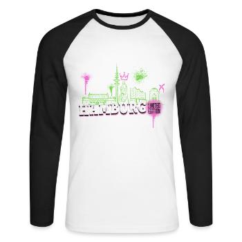 Hamburg Skyline City Germany Graffiti - Unisex Long Sleeve Baseball T-Shirt - white/black - Front - Nik (191cm)