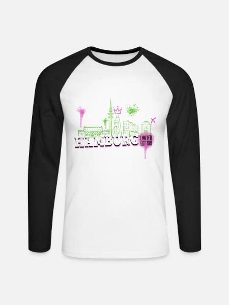 Hamburg Skyline City Germany Graffiti - Unisex Long Sleeve Baseball T-Shirt - white/black