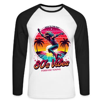 80s Vibes, Back to the past - Unisex Long Sleeve Baseball T-Shirt - white/black - Front - Nik (191cm)