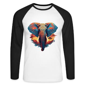 Elephant Africa Safari Nature Wilderness Watercolor Art - Unisex Long Sleeve Baseball T-Shirt - white/black - Front - Nik (191cm)