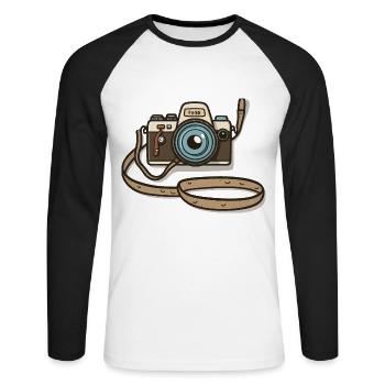 Der klassische Fotograf - Unisex Baseballshirt langarm - Weiß/Schwarz - Vorne - Nik (191cm)