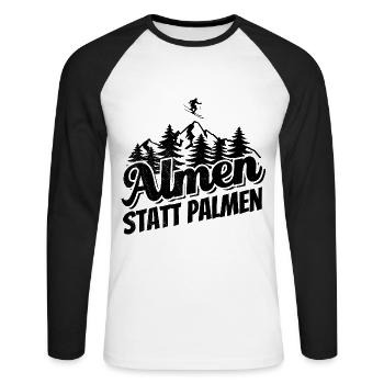 Almen statt Palmen Ski, Apres Ski, Wintersport - Unisex Baseballshirt langarm - Weiß/Schwarz - Vorne - Nik (191cm)