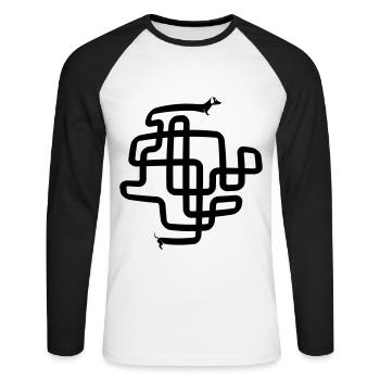 Hot Dog - Langer Spaziergang mit Dackel - Unisex Baseballshirt langarm - Weiß/Schwarz - Vorne - Nik (191cm)