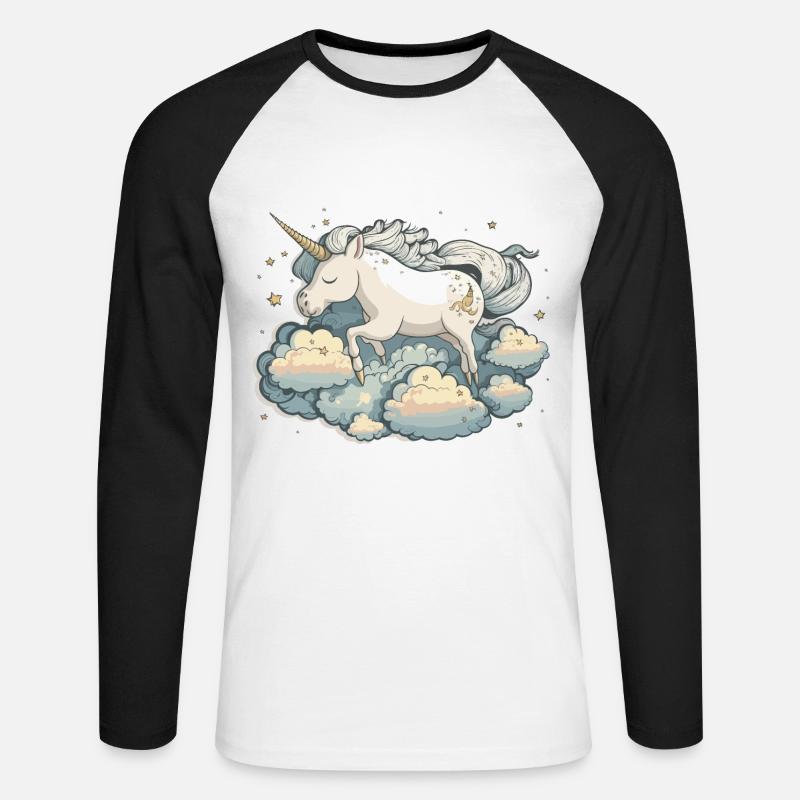 Das Wolkenreitende Einhorn - Unisex Baseballshirt langarm - Weiß/Schwarz
