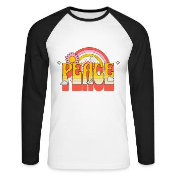Paix Paix Fleur Colorée Arc-en-Ciel Contre La Guerre - T-shirt baseball manches longues Homme - blanc/noir - Devant - Nik (191cm)