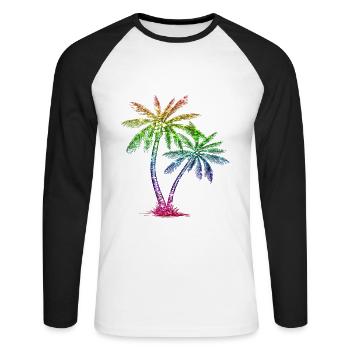 Palmier à paillettes - T-shirt baseball manches longues Homme - blanc/noir - Devant - Nik (191cm)