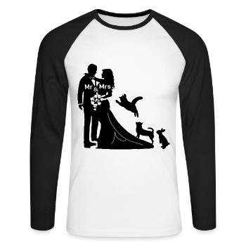 Jeunes mariés avec chien, chat et lapin se marient - T-shirt baseball manches longues Homme - blanc/noir - Devant - Nik (191cm)