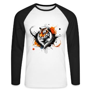 Buntes Aquarell Tiger - Unisex Baseballshirt langarm - Weiß/Schwarz - Vorne - Nik (191cm)