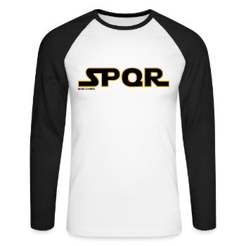 Bella Stellaria - SPQR - Roma Stellare - Unisex Baseballshirt langarm - Weiß/Schwarz - Vorne - Nik (191cm)