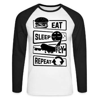 Mangez Sleep Sleep Repeat - Avion pilote Airman Flight - T-shirt baseball manches longues Homme - blanc/noir - Devant - Nik (191cm)