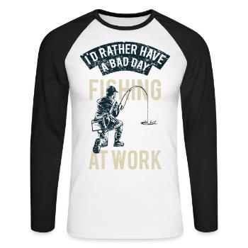 FISHING - lustiges Angler Shirt Vatertag Geschenk - Unisex Baseballshirt langarm - Weiß/Schwarz - Vorne - Nik (191cm)