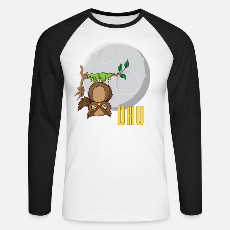 Eule vor Mond - Unisex Baseballshirt langarm - Weiß/Schwarz