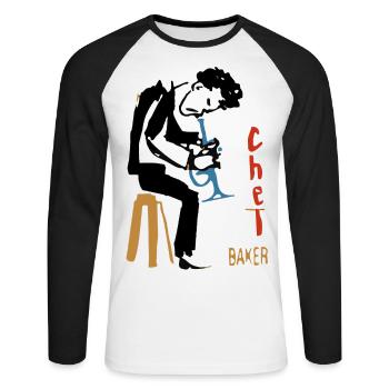 Chet Baker trompette - T-shirt baseball manches longues Homme - blanc/noir - Devant - Nik (191cm)