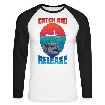 Fishing from the boat Catch and Release - Unisex Long Sleeve Baseball T-Shirt - white/black - Front - Nik (191cm)