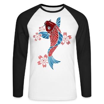 Carpe koi - T-shirt baseball manches longues Homme - blanc/noir - Devant - Nik (191cm)