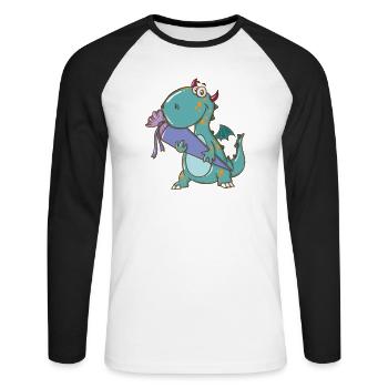 Dino avec cartable - T-shirt baseball manches longues Homme - blanc/noir - Devant - Nik (191cm)