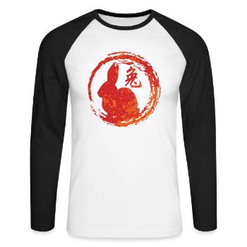Hare zodiaque chinois - T-shirt baseball manches longues Homme - blanc/noir - Devant - Nik (191cm)