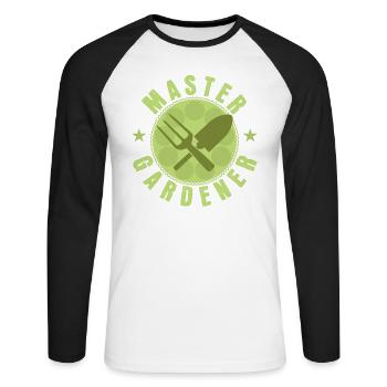 Gartenarbeit "Master Gardener" - Unisex Baseballshirt langarm - Weiß/Schwarz - Vorne - Nik (191cm)