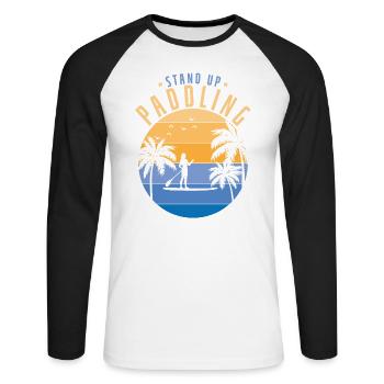 Stand up paddle vacances sous les palmiers - T-shirt baseball manches longues Homme - blanc/noir - Devant - Nik (191cm)