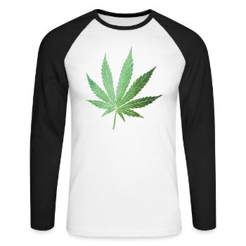 Marijuana Cannabis Feuille - T-shirt baseball manches longues Homme - blanc/noir - Devant - Nik (191cm)