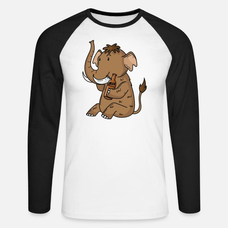 Mammut mit einem Bier - Unisex Baseballshirt langarm - Weiß/Schwarz