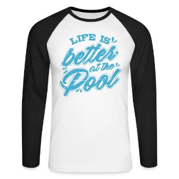 Natation Life is Better at the Pool - T-shirt baseball manches longues Homme - blanc/noir - Devant - Nik (191cm)