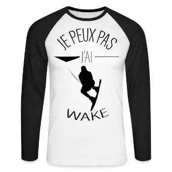 Je peux pas j'ai Wakeboard ! - WAKE - T-shirt baseball manches longues Homme - blanc/noir - Devant - Nik (191cm)