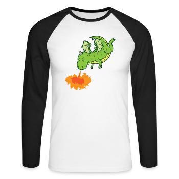 Dragon spits fire Mythical creatures Fairy tale - Unisex Long Sleeve Baseball T-Shirt - white/black - Front - Nik (191cm)