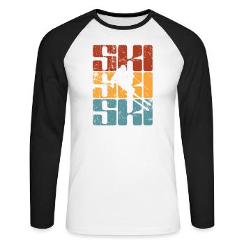 Ski Sport Ski fahren Schnee Winterurlaub - Unisex Baseballshirt langarm - Weiß/Schwarz - Vorne - Nik (191cm)
