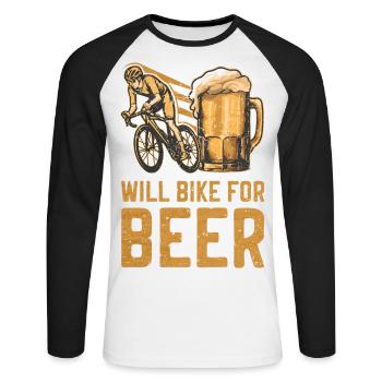 Fahrrad und Bier Phrasen Fahrrad Lustiger Radfahrer - Unisex Baseballshirt langarm - Weiß/Schwarz - Vorne - Nik (191cm)