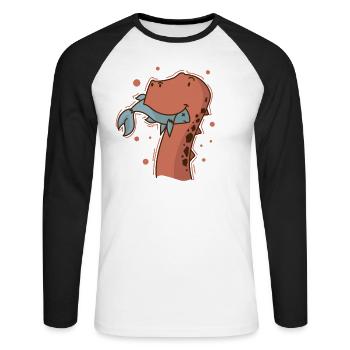 Dino eats a fish dinosaur reptile - Unisex Long Sleeve Baseball T-Shirt - white/black - Front - Nik (191cm)