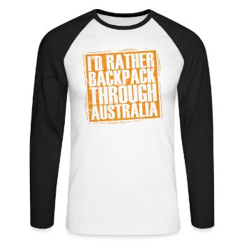 I'd rather Backpack through Outback Australia - Unisex Long Sleeve Baseball T-Shirt - white/black - Front - Nik (191cm)