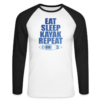 Eat Sleep Kayak Repeat Wasser Paddelboot - Unisex Baseballshirt langarm - Weiß/Schwarz - Vorne - Nik (191cm)